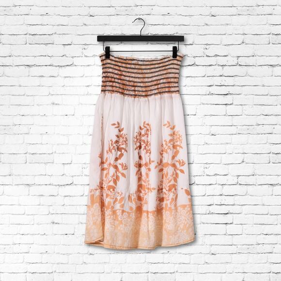Boho Dress - Womens Large - Upcycled Summer Floral Beach Strapless Midi Sundress - Picture 1 of 5